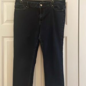 White House Black Market dark blue jeans. 14 SHORT. “The Slim”